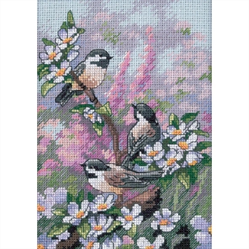 Gold Petites Chickadees In Spring Counted Cross Stitch Kit